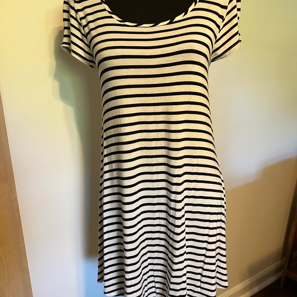 Socialite Black and White Striped Midi Dress